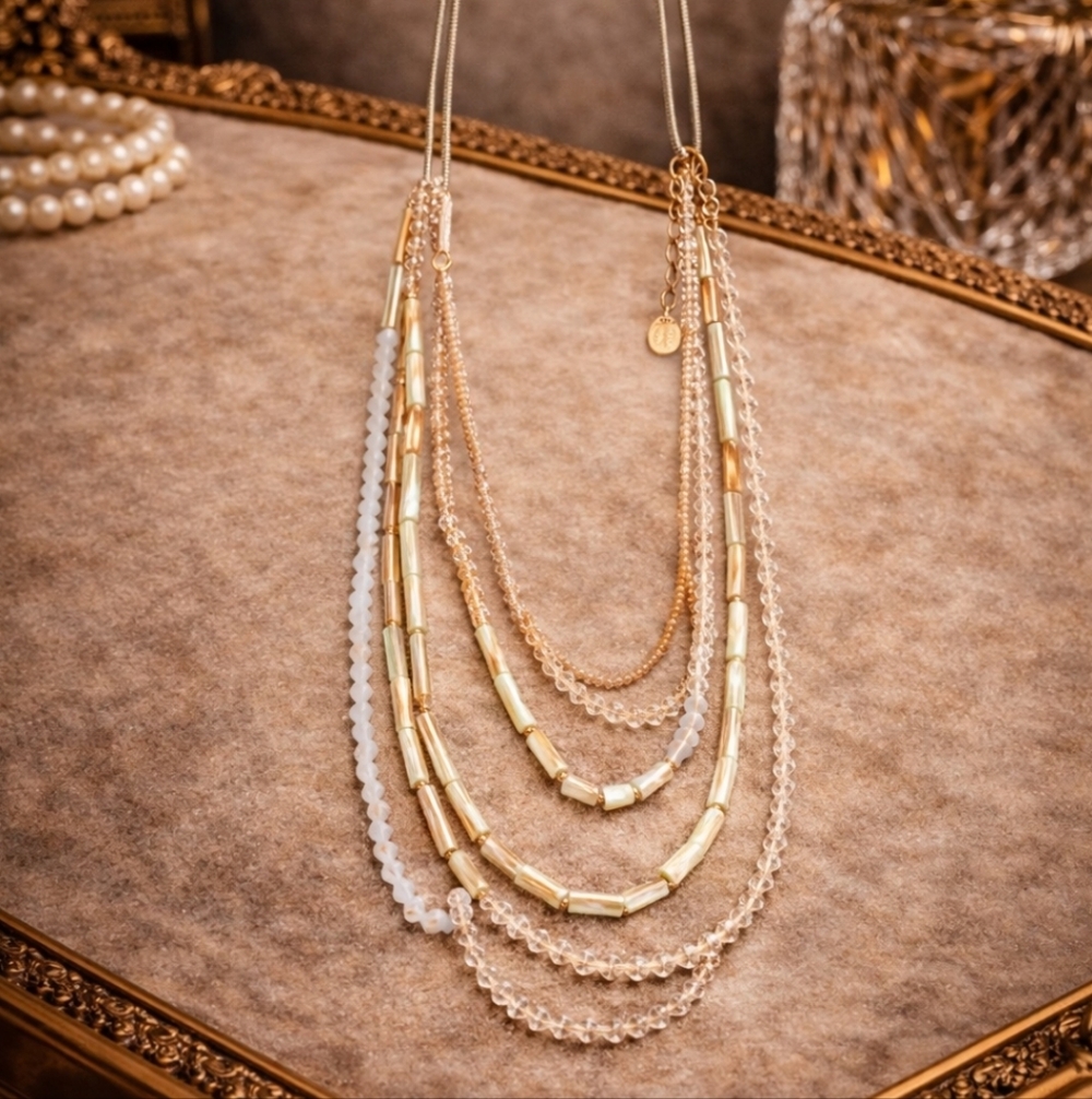 STELLA & RUBY Elegant Gold and Silver Tone Shell Layered Necklace